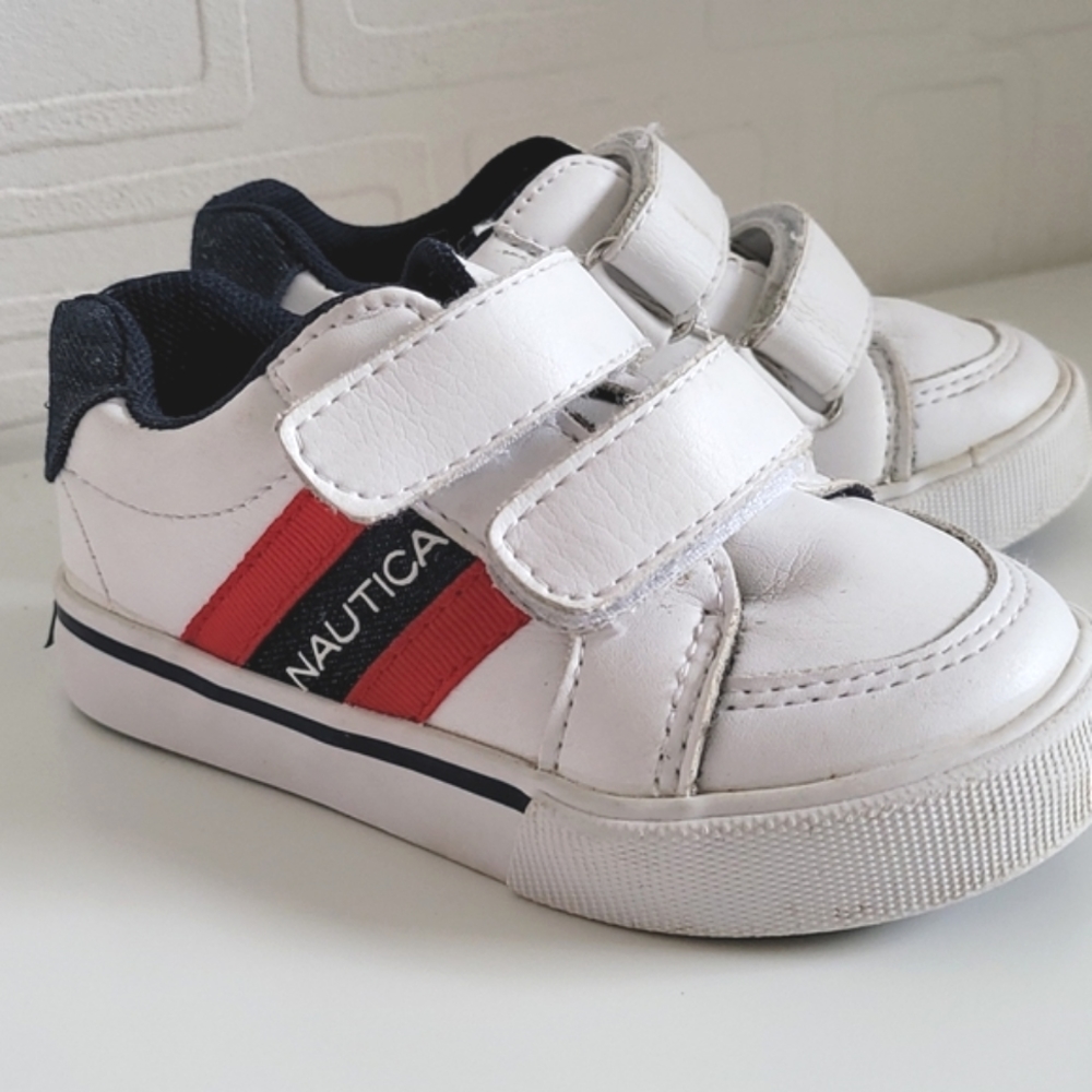 NAUTICA TODDLER BOY SNEAKERS, SIZE 6T,COLOR: WHITE, RED AND BLUE
